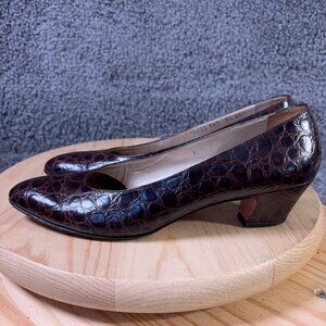Salvatore Ferragamo Pumps Womens Size 9.5 Extra Narrow Leather Croc Print Italy